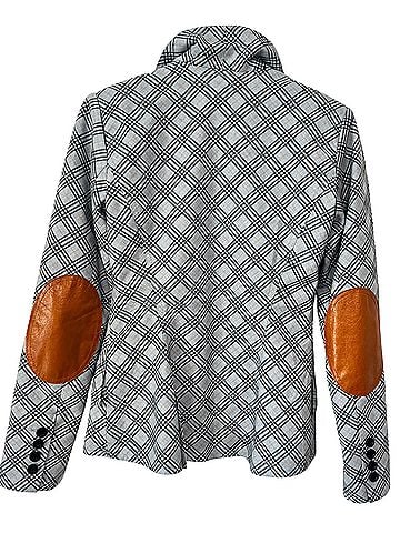 Smythe Duchess Plaid Blue Grey Orange Accent Tan Leather Elbow Patches Single Button Blazer (view 2)