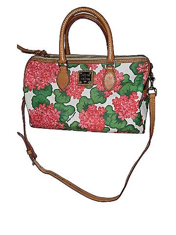 Dooney & Bourke Pink Floral Satchel Tan Leather Trim + Coin Purse &amp; Keychain Leather Satchel (view 1)