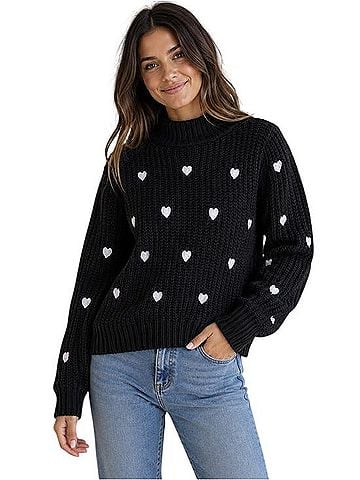 Anthropologie Black Heart Knit Sweater Pullover Sweater (view 1)
