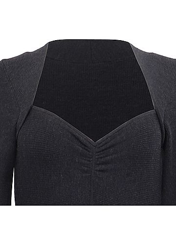 Sandro Sandro Sweetheart-Neck Puff-Sleeve Midi Dress in Black Wool (view 2)