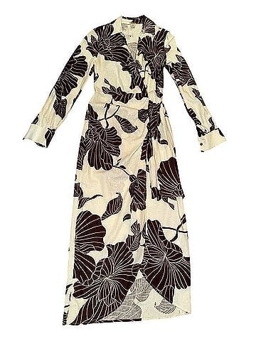 Magaschoni Cream Wrap Dress With Black Floral Print Casual Dress (view 1)
