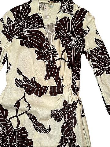 Magaschoni Cream Wrap Dress With Black Floral Print Casual Dress (view 2)