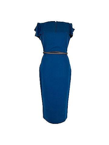 Roland Mouret Roland Mouret Galaxy Belted Midi Dress in Blue Wool (view 1)