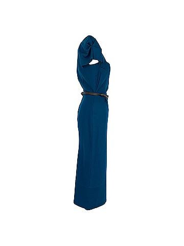 Roland Mouret Roland Mouret Galaxy Belted Midi Dress in Blue Wool (view 2)