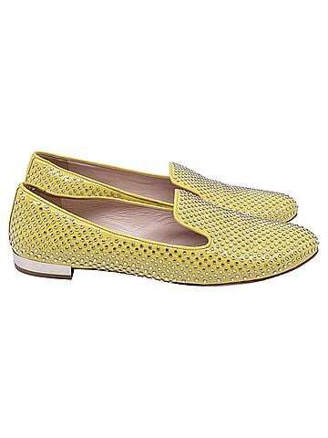 Miu Miu Miu Miu Crystal-Embellished Ballet Flats in Yellow Patent Leather (view 1)