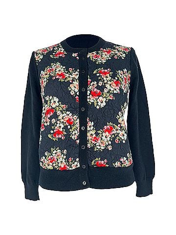 Dolce & Gabbana Dolce &amp; Gabbana Floral-Print Cardigan in Navy Blue Cashmere (view 1)
