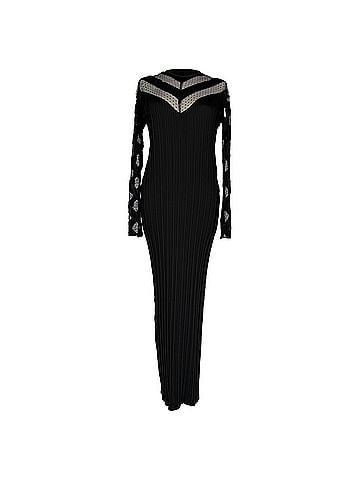 Alexander Wang Alexander Wang Pleated Long Sleeve Maxi Dress in Black Polyester (view 1)