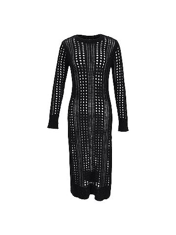 Ganni Ganni Open-Knit Midi Dress in Black Mohair Wool (view 1)