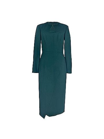 Roland Mouret Roland Mouret Long Sleeve Midi Dress in Green Wool (view 1)