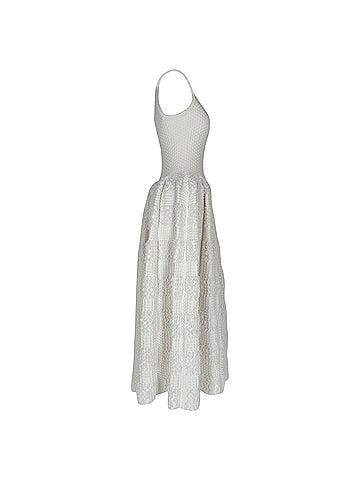Alaïa Alaïa Textured Sleeveless Midi Dress in White Viscose (view 2)