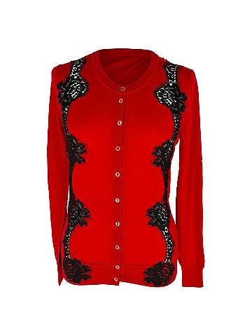 Dolce & Gabbana Dolce &amp; Gabbana Lace-Accent Cardigan in Red Cashmere (view 1)