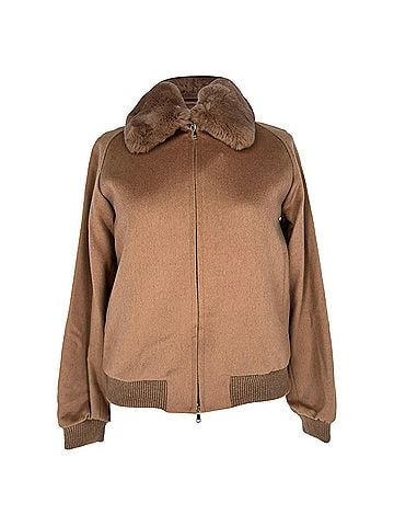 Max Mara Max Mara Fur-Trimmed Bomber Jacket in Brown Camel Hair (view 1)