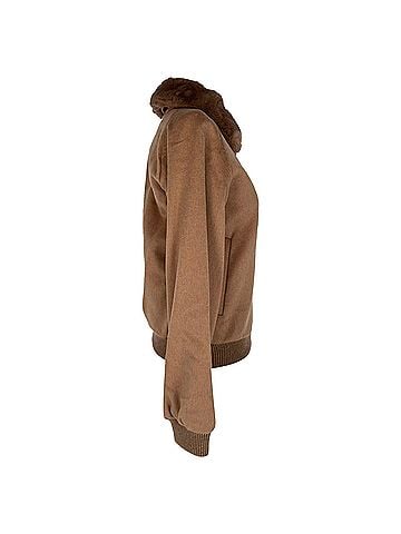 Max Mara Max Mara Fur-Trimmed Bomber Jacket in Brown Camel Hair (view 2)