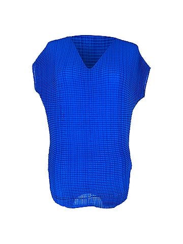 Issey Miyake Issey Miyake Textured V-Neck Blouse in Blue Polyester (view 1)