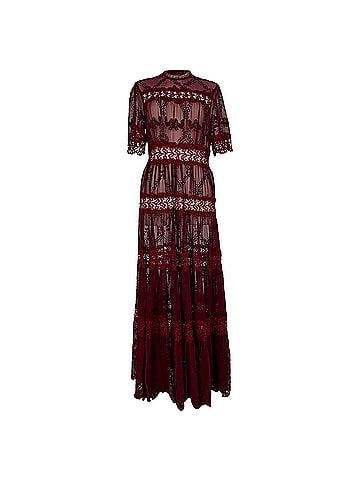 Zimmermann Zimmermann Lace-trimmed Maxi Dress in Burgundy Silk (view 1)