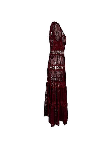 Zimmermann Zimmermann Lace-trimmed Maxi Dress in Burgundy Silk (view 2)