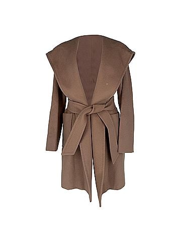 Max Mara Max Mara Belted Hooded Coat in Beige Camel Hair (view 1)