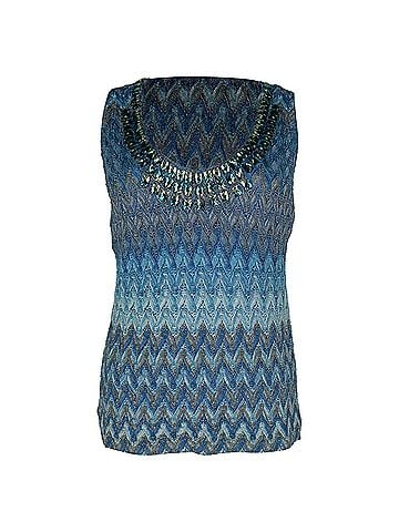 Missoni Missoni Chevron Crystal-Embellished Tan Top in Blue Rayon (view 1)