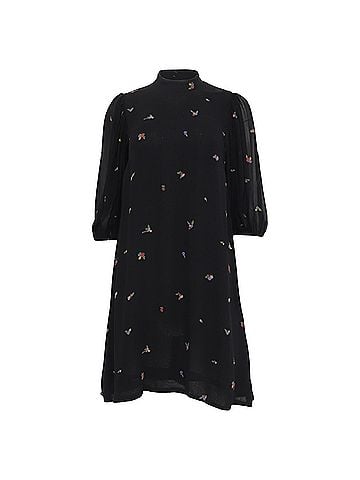 Ganni Ganni Gathered Floral-Print Georgette Mini Dress in Black Viscose (view 1)