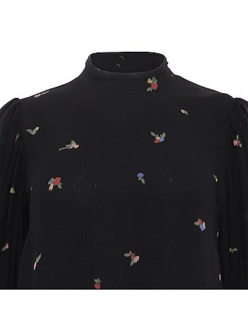 Ganni Ganni Gathered Floral-Print Georgette Mini Dress in Black Viscose (view 2)