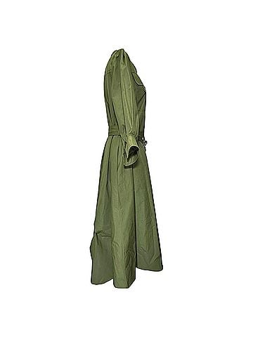 Alexander McQueen Alexander Mcqueen Flap-Pocket Belted Midi Shirt Dress in Olive Cotton (view 2)