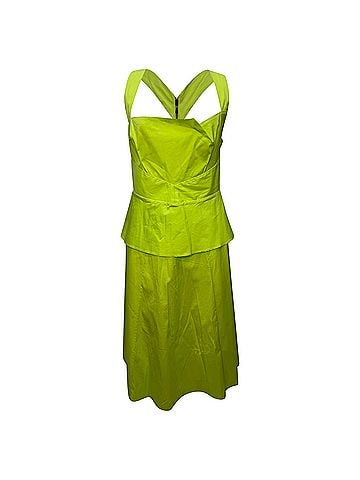Roland Mouret Roland Mouret Square Neck Midi Dress in Neon Green Cotton (view 1)