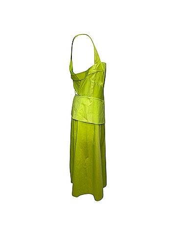 Roland Mouret Roland Mouret Square Neck Midi Dress in Neon Green Cotton (view 2)
