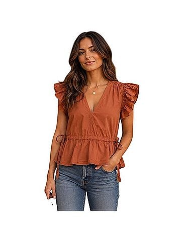 Ulla Johnson Peplum Ruffle Sleeve Top Short Sleeve T-Shirt (view 1)