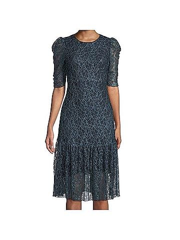 See By Chloé Floral Mesh Puff Sleeve Midi Lace Dress Casual Dress (view 1)