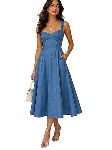 Nicholas Blue Denim Midi Dress with Sweetheart Bodice Casual Dress (view 1)