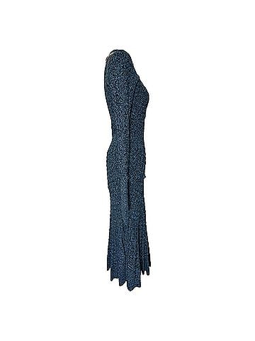 Alexander McQueen Alexander Mcqueen Jeweled Collar Knitted Midi Dress in Blue Wool (view 2)