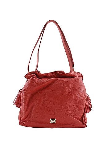 Loewe Loewe Flamenco Shoulder Bag, Botanical Embossed Leather, Red, Flower Pattern, A5 Size, Women's (view 1)