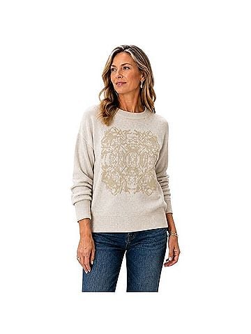 White + Warren Coat of Arms Tapestry Sweater Cashmere Pullover Sweater (view 1)