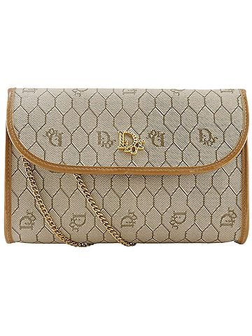 Christian Dior Christian Dior Honeycomb Pattern Chain Shoulder Bag, 2-Way Clutch, PVC, Beige, Snap Button, Women's (view 1)