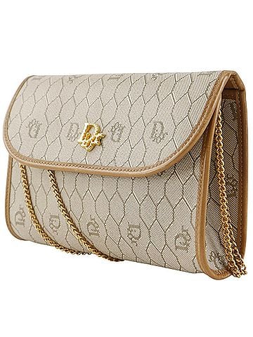 Christian Dior Christian Dior Honeycomb Pattern Chain Shoulder Bag, 2-Way Clutch, PVC, Beige, Snap Button, Women's (view 2)
