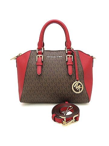 Michael Kors Michael Kors Ciara Medium Satchel 35S7GC6M8B with Strap, Leather Handbag, Brown/Red, Women's, 353454 (view 2)