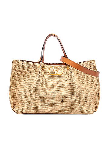 Valentino Medium Raffia VLogo Tote (view 1)