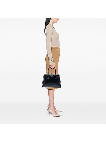 Prada Bicolor Saffiano Vernice Pyramid Frame Handbag (view 2)