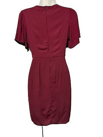 Altar'd State Burgundy V-Neck Ruched Mini Dress Cocktail Dress (view 2)