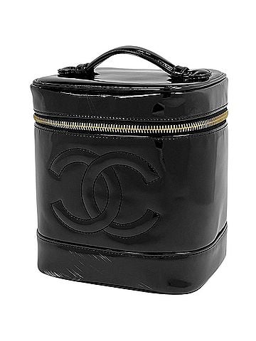 Chanel Chanel CHANEL Bag/Cosmetic Pouch Coco Mark Vanity Bag Enamel Patent Leather Black Women's (view 1)