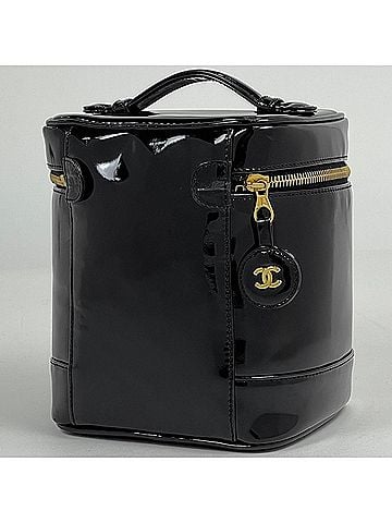 Chanel Chanel CHANEL Bag/Cosmetic Pouch Coco Mark Vanity Bag Enamel Patent Leather Black Women's (view 2)