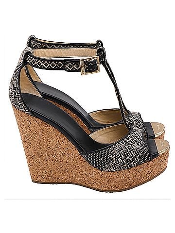 Jimmy Choo Jimmy Choo Pela Cork Wedge T-Strap Sandals in Black Leather (view 1)
