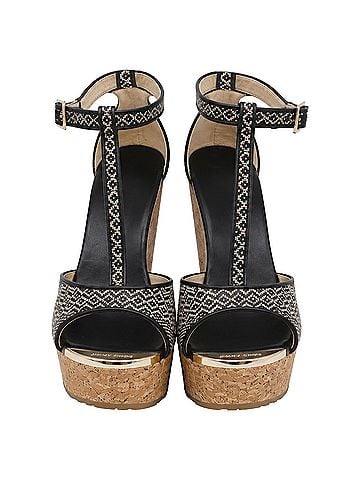 Jimmy Choo Jimmy Choo Pela Cork Wedge T-Strap Sandals in Black Leather (view 2)