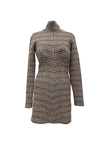 Stella McCartney Stella Mccartney Plaid Turtleneck Mini Dress in Multicolor Wool (view 1)