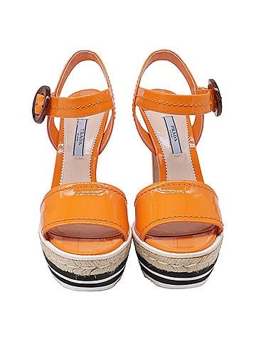Prada Prada Platform Sandals in Orange Patent Leather (view 2)