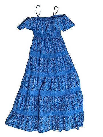 ASOS Bright Blue Eyelet Tiered Off the Shoulder Maxi Dress Casual Dress (view 2)
