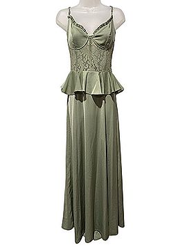 VICI Sage Green Lace Peplum Maxi Dress Casual Dress (view 1)
