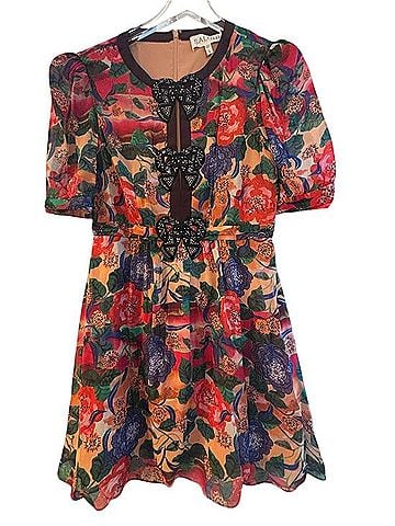 Saloni Floral Crystal Bow Short Dress Cocktail Dress (view 1)