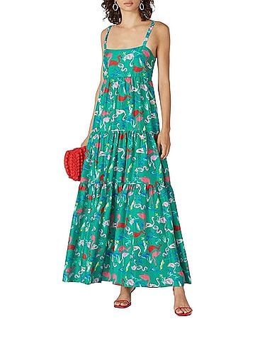 Tanya Taylor Flamingo 100% Silk Tiered Cocktail Dress (view 1)