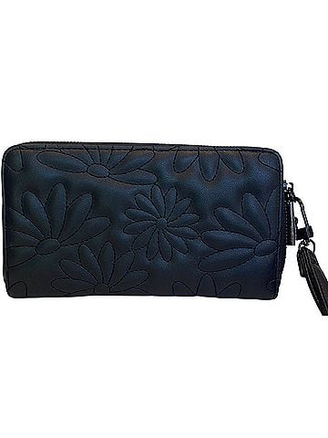 Betsey Johnson Black Quilted Daisy Floral Zip Around Leather Wallet (view 2)